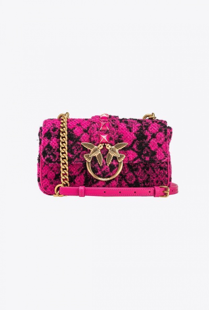 Pinko Mini Love Bag One In Snake Jacquard FUSCHIA/BLACK-ANTIQUE GOLD | SN-PKO32562