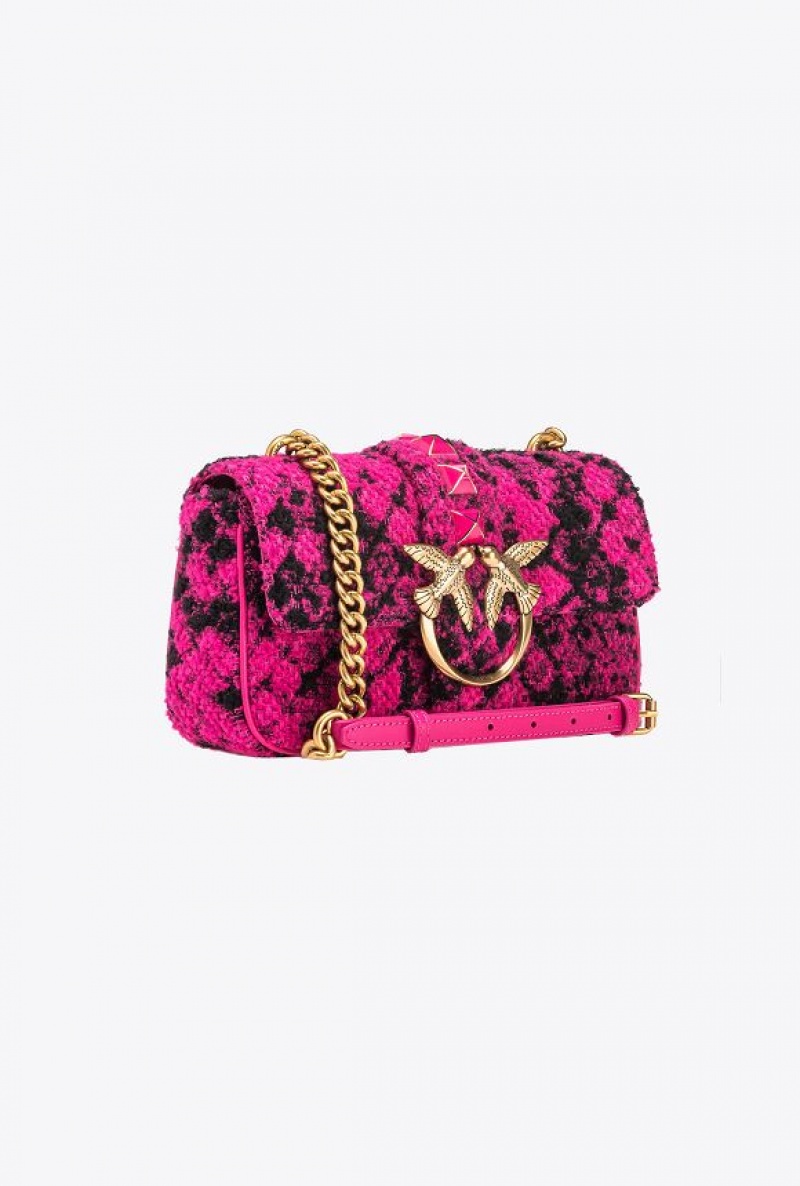 Pinko Mini Love Bag One In Snake Jacquard FUSCHIA/BLACK-ANTIQUE GOLD | SN-PKO32754