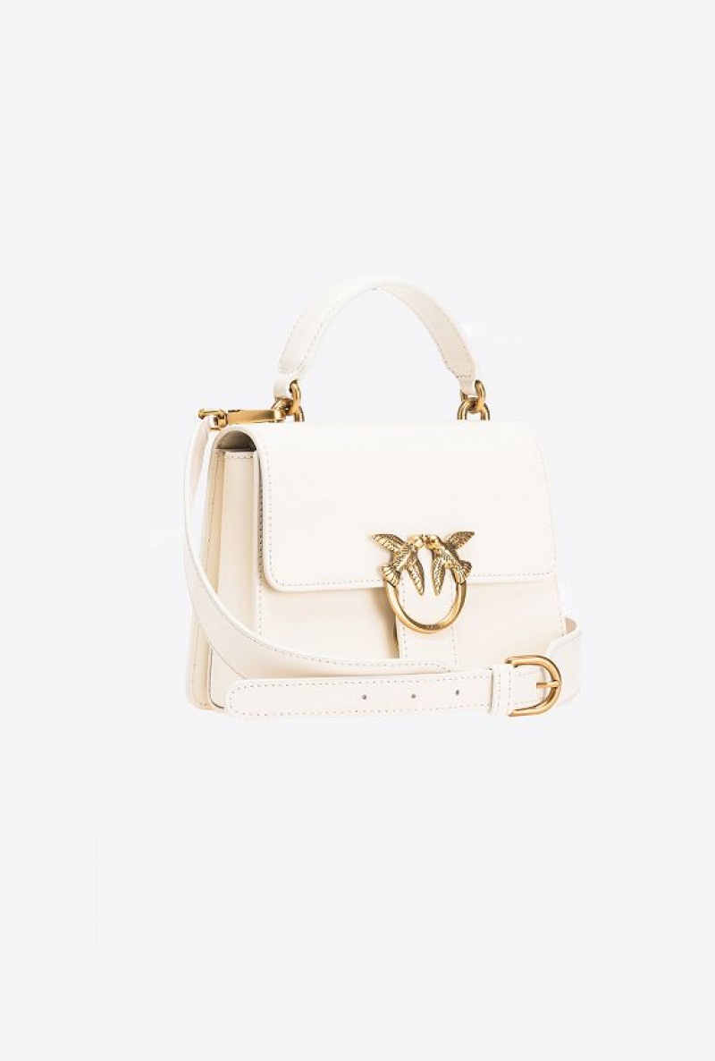 Pinko Mini Love Bag One Top Handle Light Simply WHITE+WHITE-ANTIQUE GOLD | SN-PKO32856