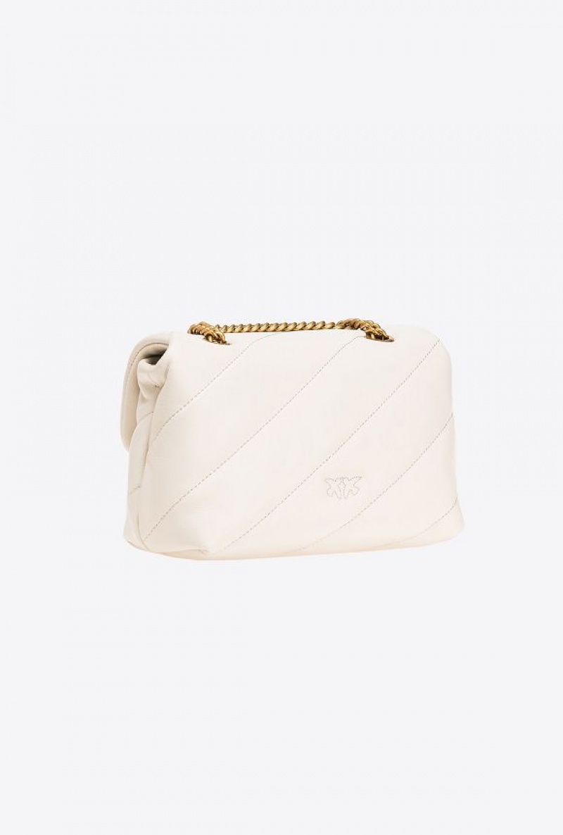 Pinko Mini Love Bag Puff Maxi Quilt WHITE+WHITE-ANTIQUE GOLD | SN-PKO32491