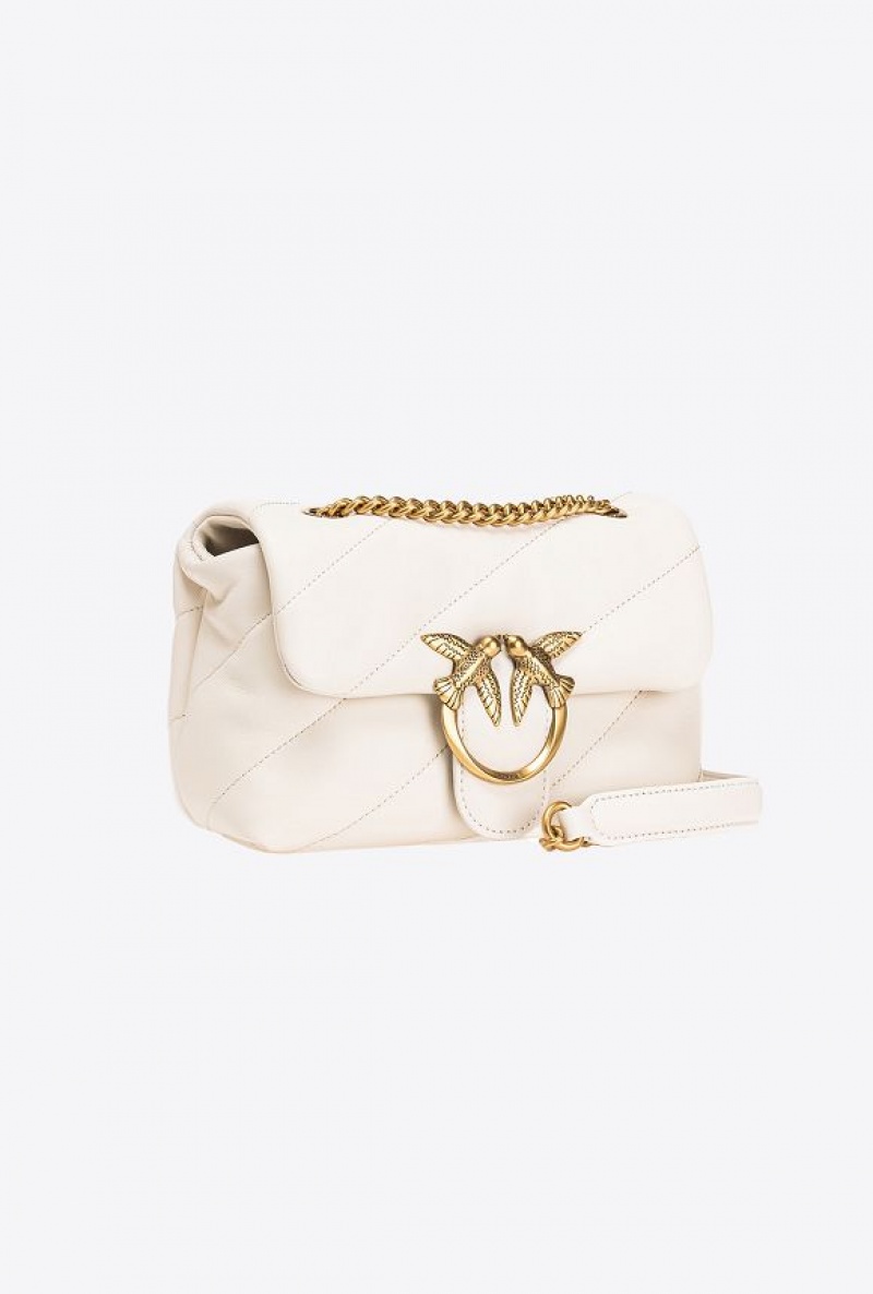 Pinko Mini Love Bag Puff Maxi Quilt WHITE+WHITE-ANTIQUE GOLD | SN-PKO32790