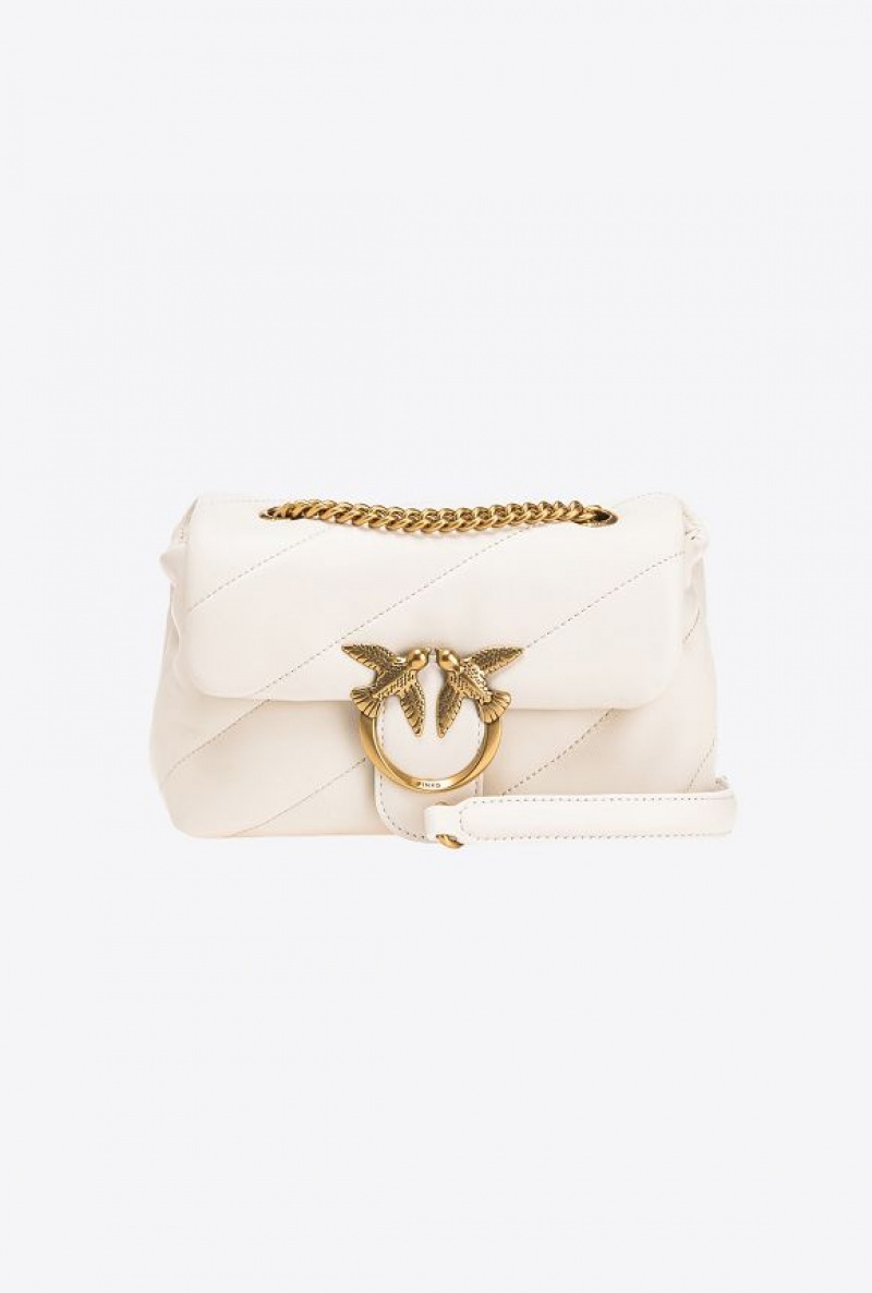 Pinko Mini Love Bag Puff Maxi Quilt WHITE+WHITE-ANTIQUE GOLD | SN-PKO32790