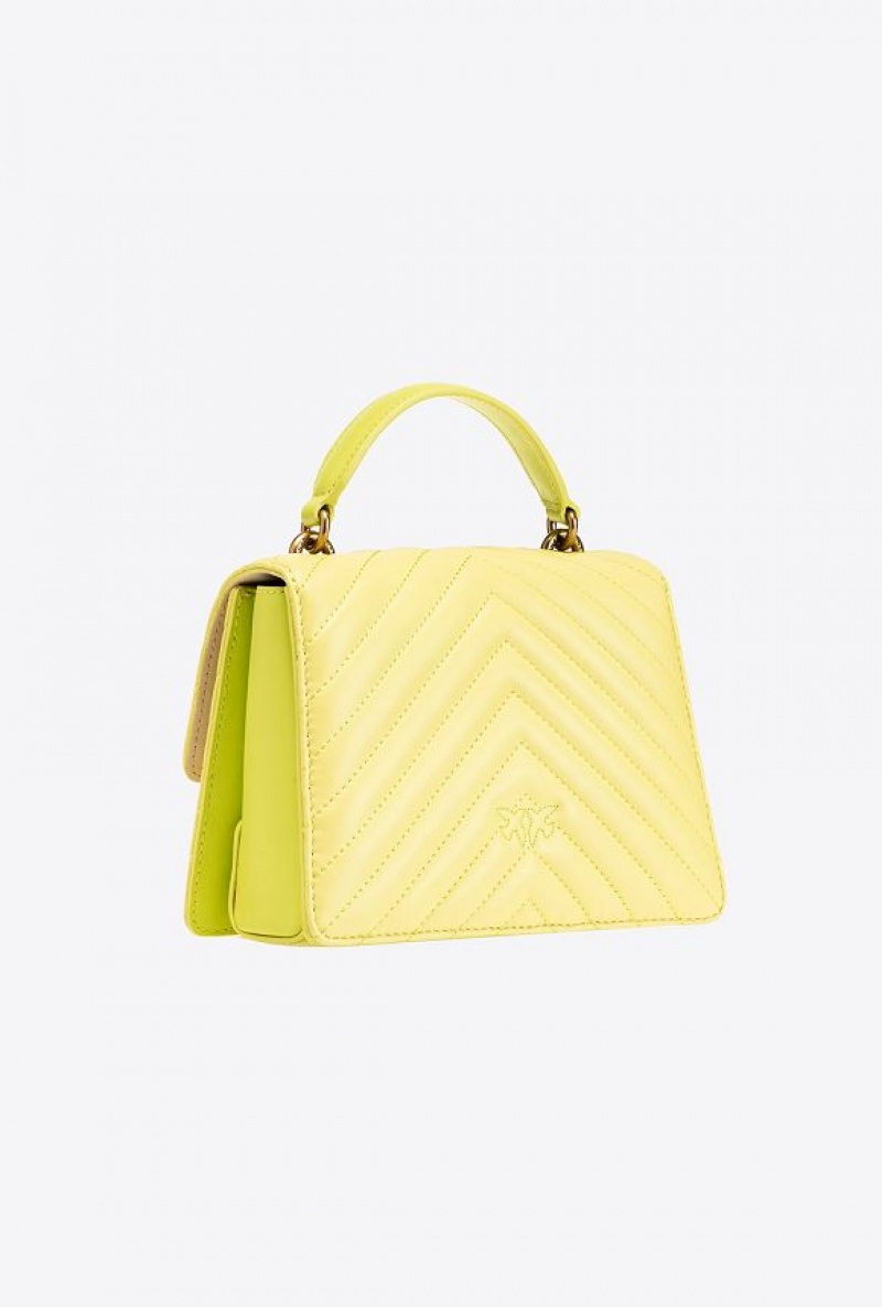 Pinko Mini Love Bag Top Handle Light Chevron CITRON YELLOW-ANTIQUE GOLD | SN-PKO32729