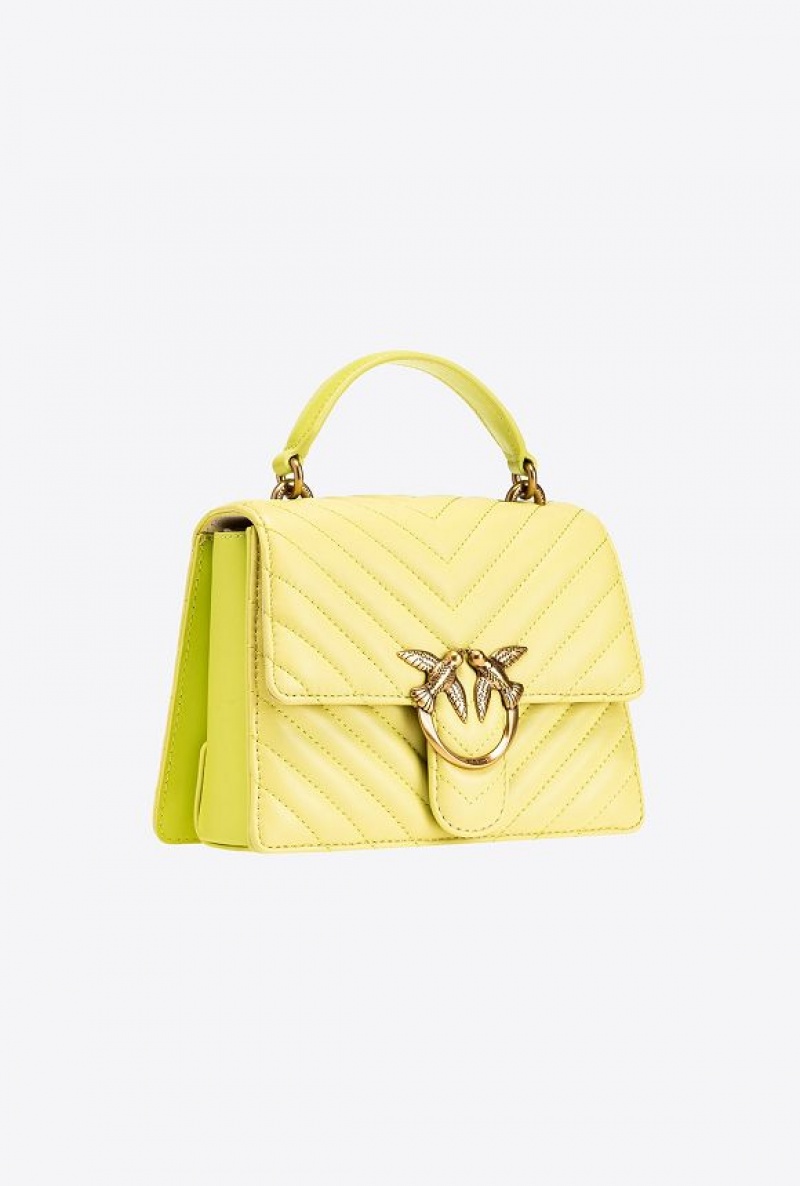 Pinko Mini Love Bag Top Handle Light Chevron CITRON YELLOW-ANTIQUE GOLD | SN-PKO32729