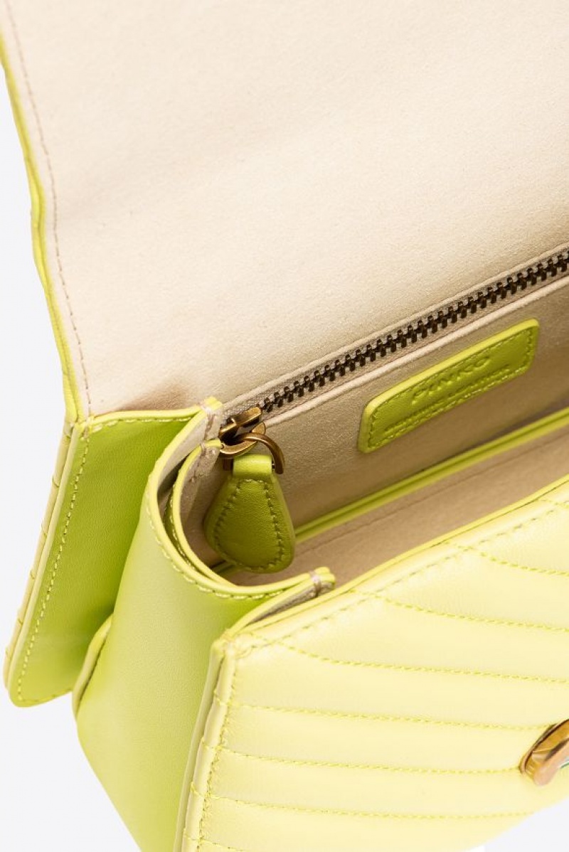 Pinko Mini Love Bag Top Handle Light Chevron CITRON YELLOW-ANTIQUE GOLD | SN-PKO32729