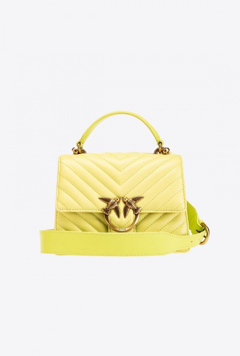 Pinko Mini Love Bag Top Handle Light Chevron CITRON YELLOW-ANTIQUE GOLD | SN-PKO32729