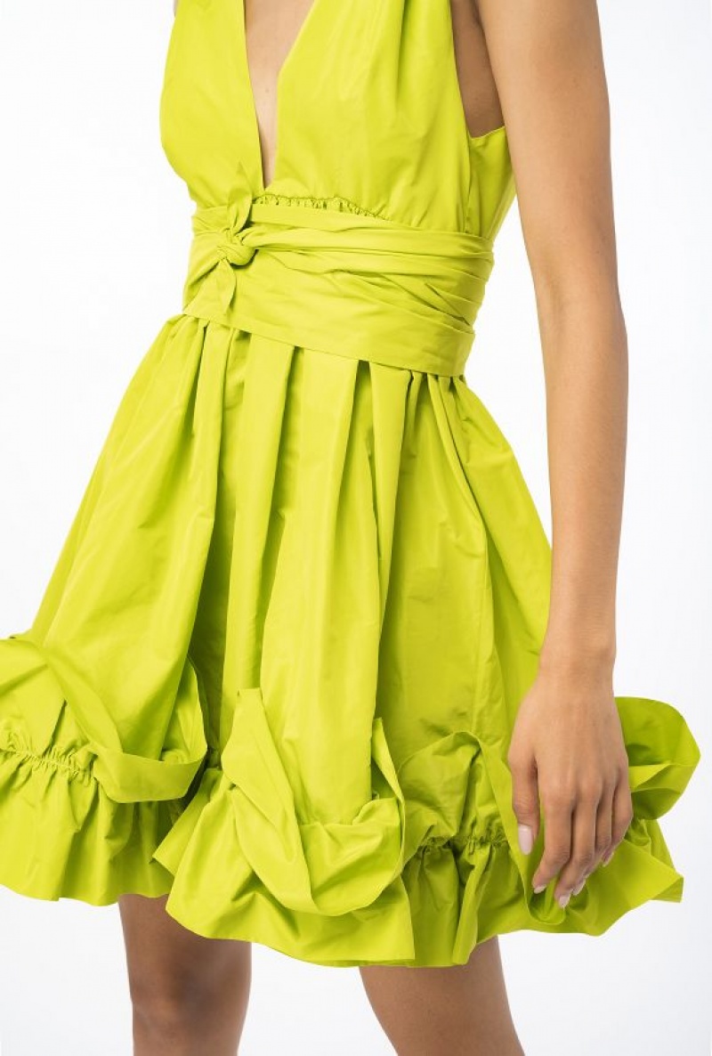 Pinko Mini Taffeta Dress LIME YELLOW | SN-PKO33055