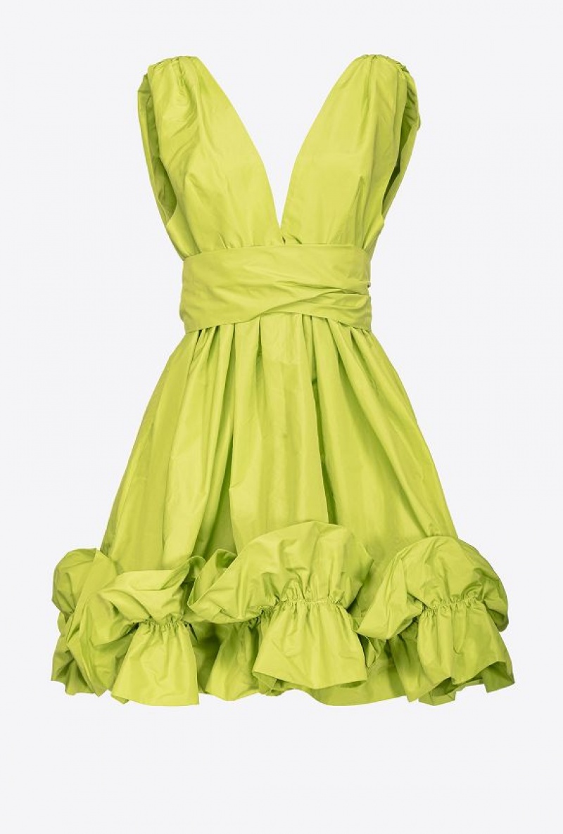 Pinko Mini Taffeta Dress LIME YELLOW | SN-PKO33055