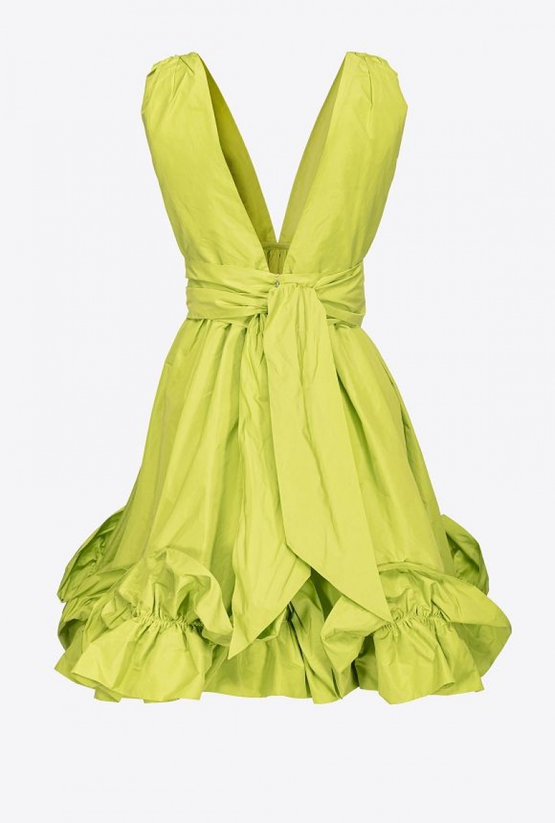 Pinko Mini Taffeta Dress LIME YELLOW | SN-PKO33055