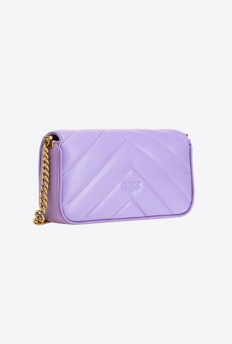 Pinko Mini Love Bag Click Baguette Big Chevron PURPLE TULIP-ANTIQUE GOLD | SN-PKO32475