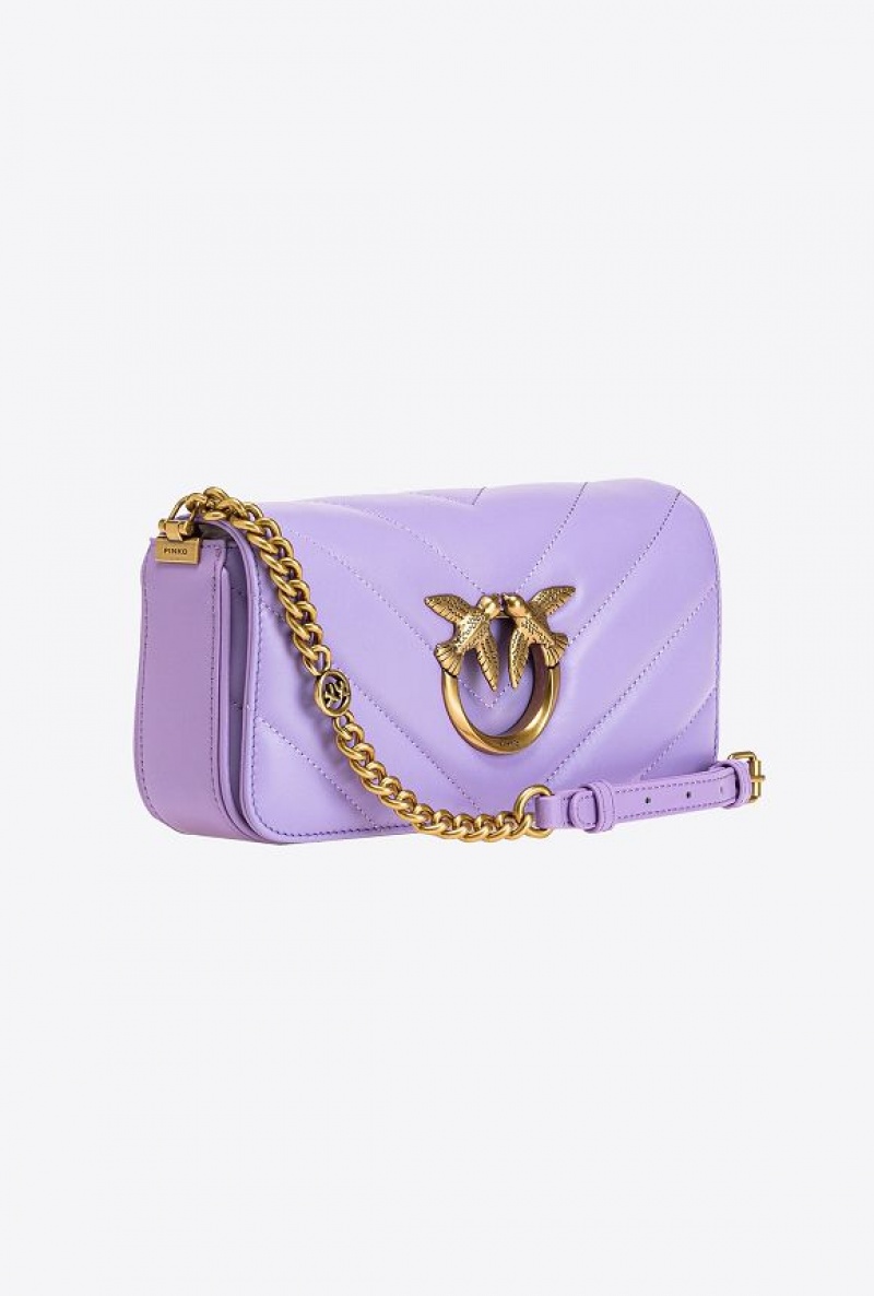 Pinko Mini Love Bag Click Baguette Big Chevron PURPLE TULIP-ANTIQUE GOLD | SN-PKO32475