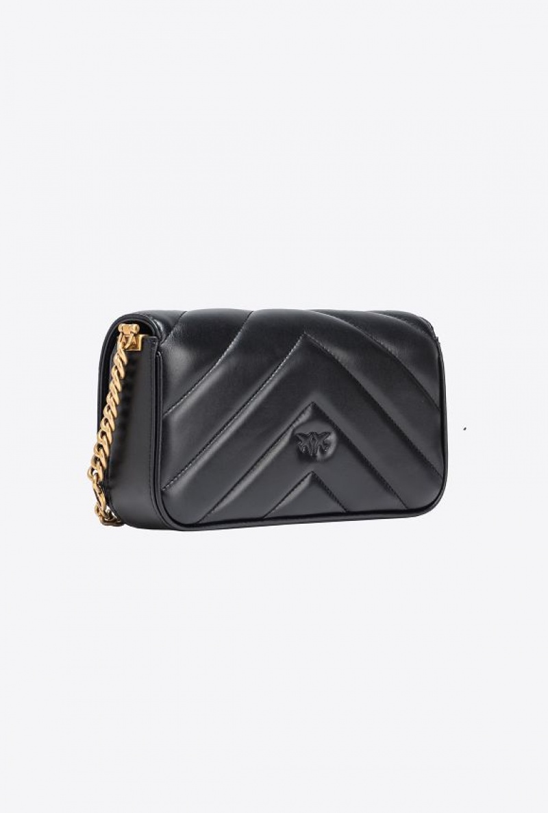 Pinko Mini Love Bag Click Baguette Big Chevron BLACK-ANTIQUE GOLD | SN-PKO32476