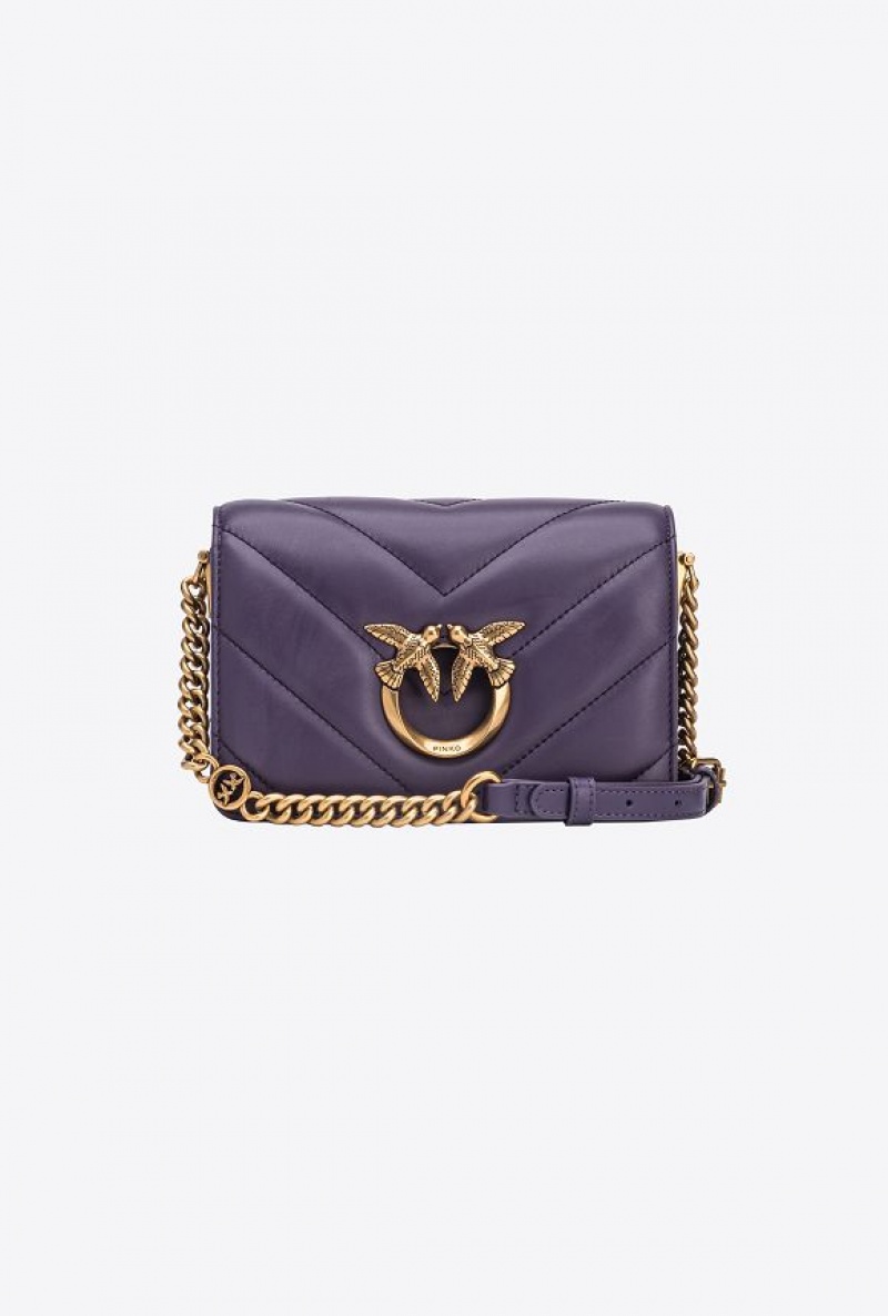 Pinko Mini Love Bag Click Big Chevron GRAPE PURPLE-ANTIQUE GOLD | SN-PKO32748