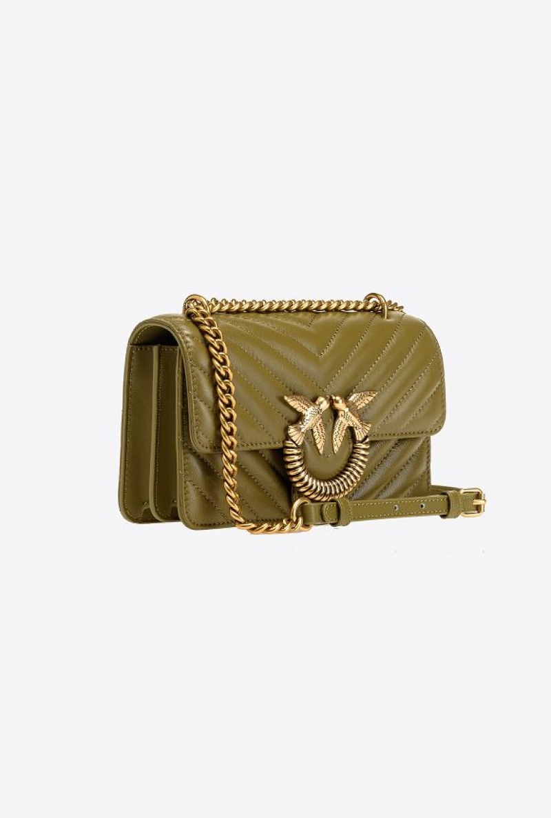 Pinko Mini Love Bag One Chevron Jewel FIR GREEN-ANTIQUE GOLD | SN-PKO32590