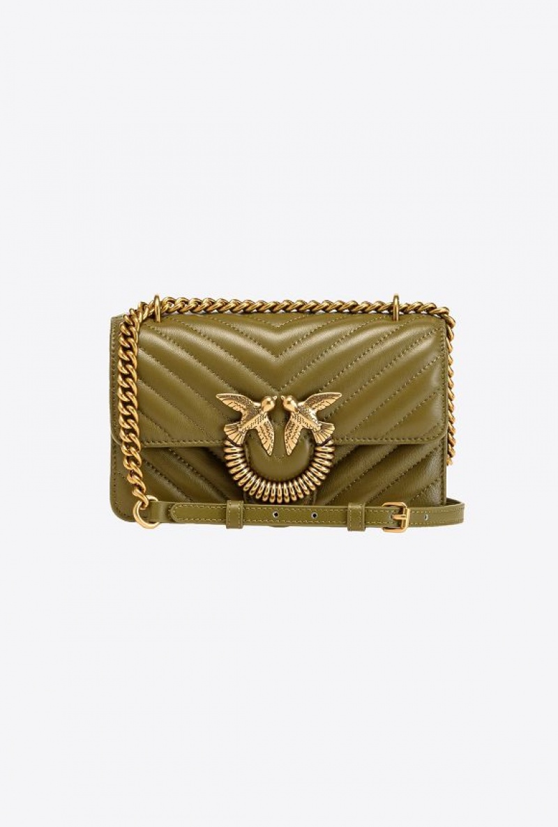 Pinko Mini Love Bag One Chevron Jewel FIR GREEN-ANTIQUE GOLD | SN-PKO32590