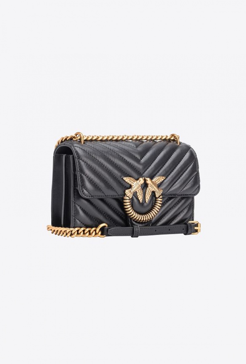 Pinko Mini Love Bag One Chevron Jewel BLACK-ANTIQUE GOLD | SN-PKO32700