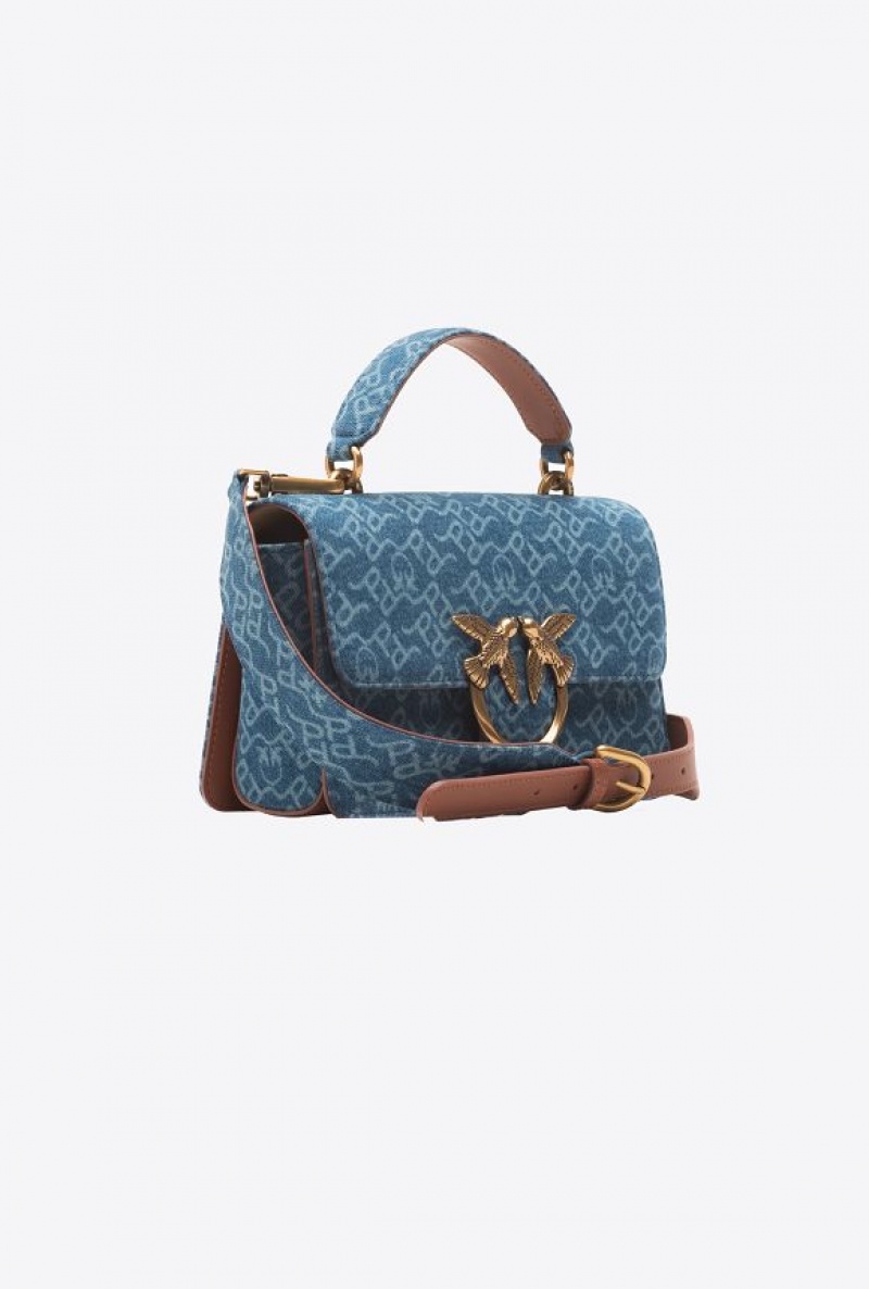 Pinko Mini Love Bag One Light Denim Laser WHITE/DARK BLUE-ANTIQUE GOLD | SN-PKO32333