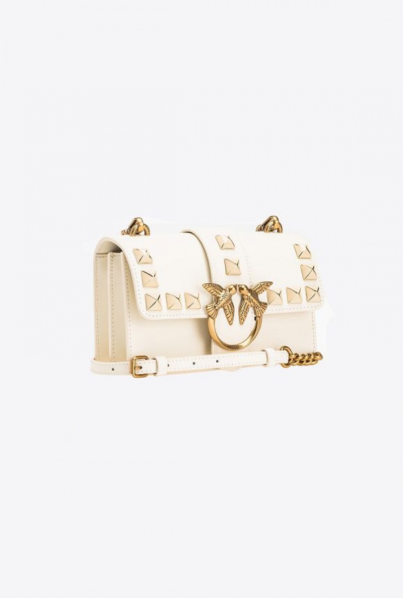 Pinko Mini Love Bag One Painted Studs WHITE+WHITE-ANTIQUE GOLD | SN-PKO32691