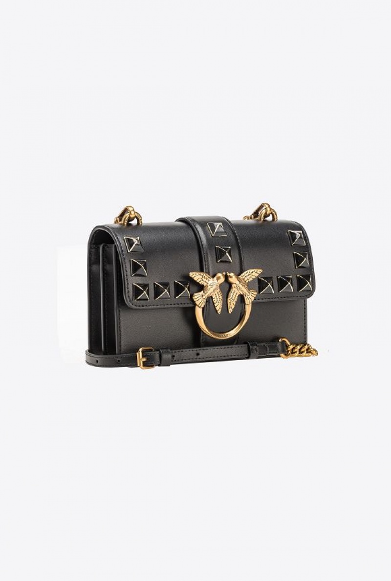 Pinko Mini Love Bag One Painted Studs BLACK-ANTIQUE GOLD | SN-PKO32351