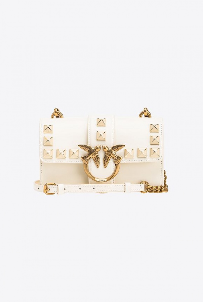 Pinko Mini Love Bag One Painted Studs WHITE+WHITE-ANTIQUE GOLD | SN-PKO32407