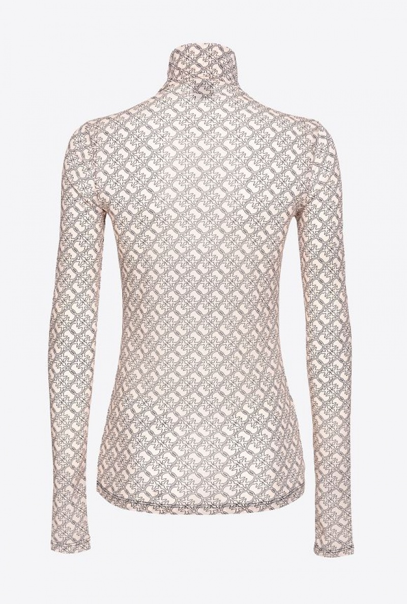 Pinko Mock-turtleneck Sweater With Logo Print IVORY/BLACK | SN-PKO33515