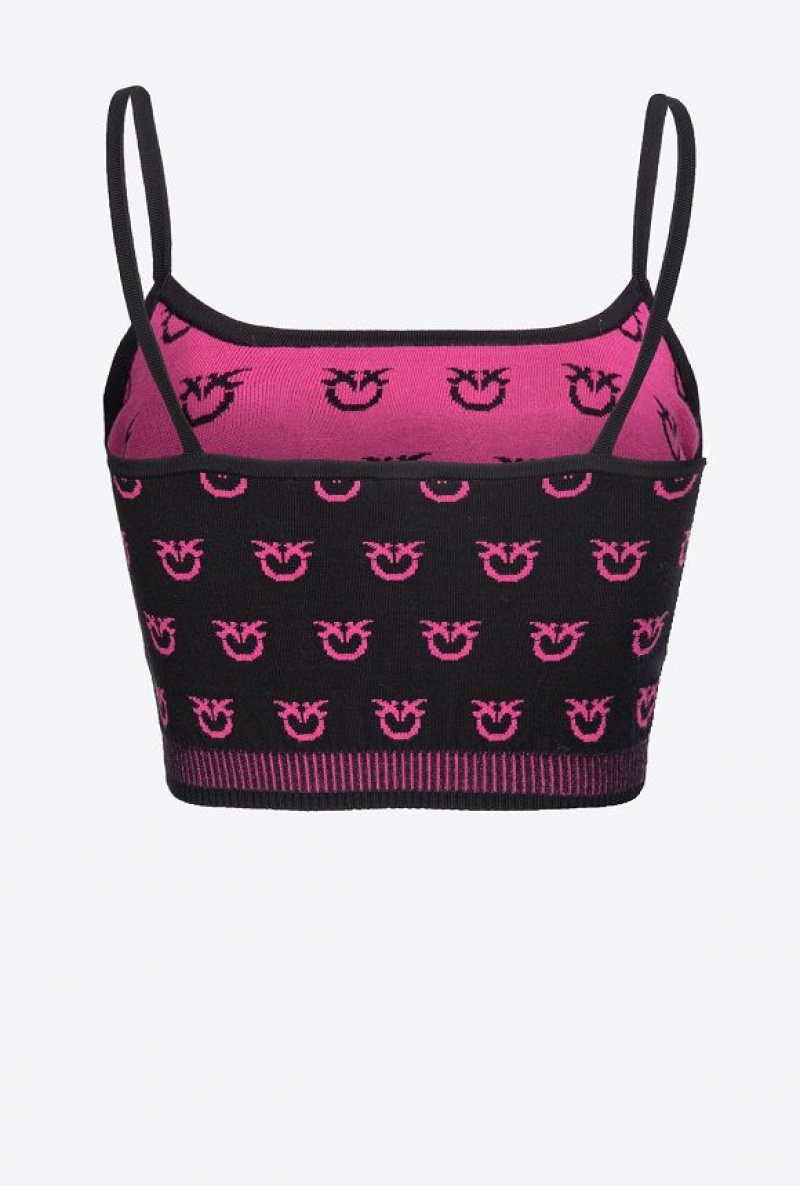 Pinko Monogram Crop Top BLACK/FUCHSIA | SN-PKO33847