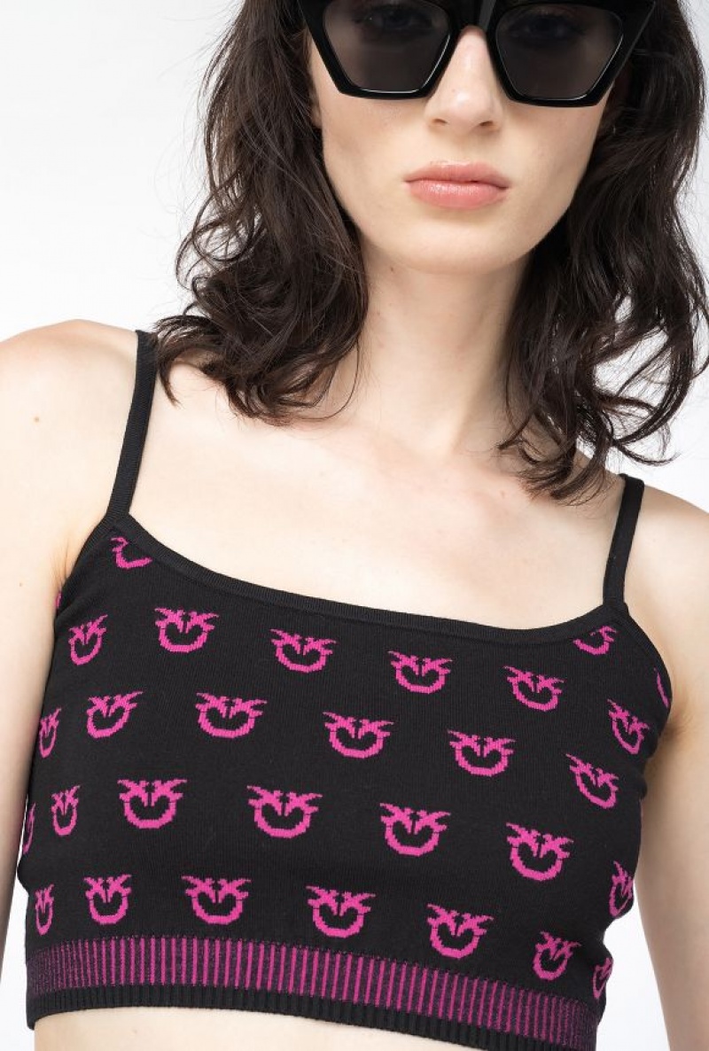 Pinko Monogram Crop Top BLACK/FUCHSIA | SN-PKO33312