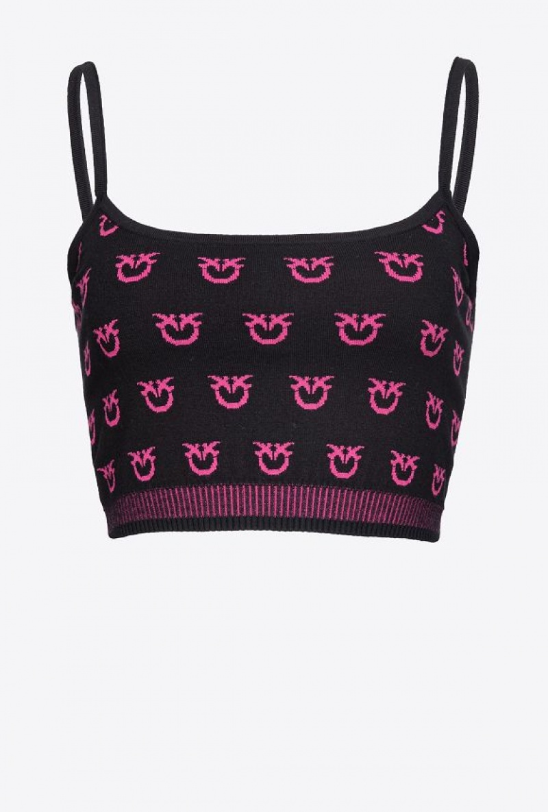 Pinko Monogram Crop Top BLACK/FUCHSIA | SN-PKO33312