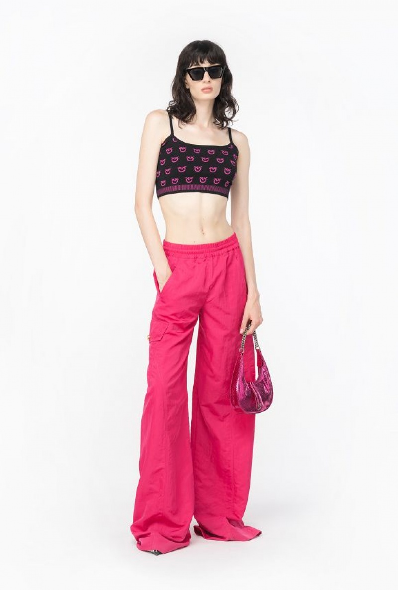 Pinko Monogram Crop Top BLACK/FUCHSIA | SN-PKO33312