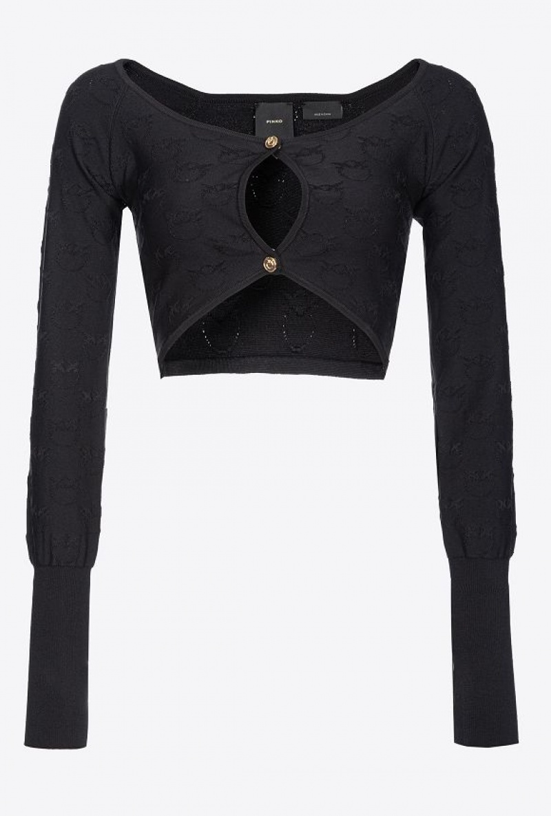 Pinko Monogram Jacquard Mini Cardigan LIMO BLACK | SN-PKO33512