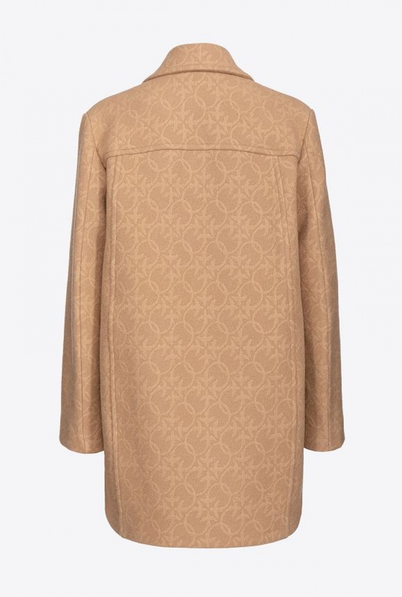 Pinko Monogrammed Jacquard Pea Coat MOCHA CAMEL | SN-PKO33666