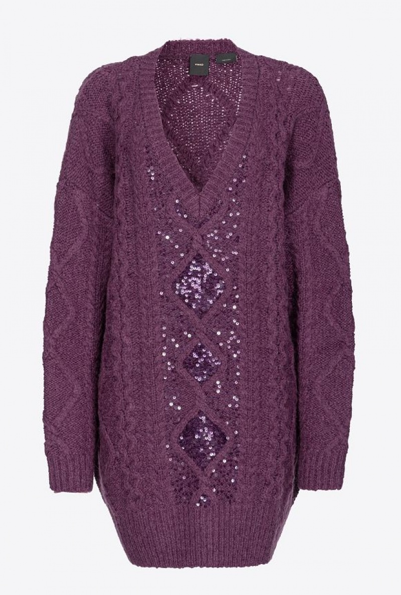 Pinko Multi Cable-knit Dress DARK PLUM PURPLE | SN-PKO33080