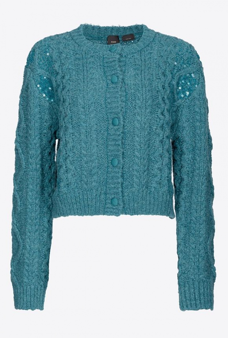 Pinko Multi Cable-stitched Cardigan DARK LAKE GREEN | SN-PKO33541