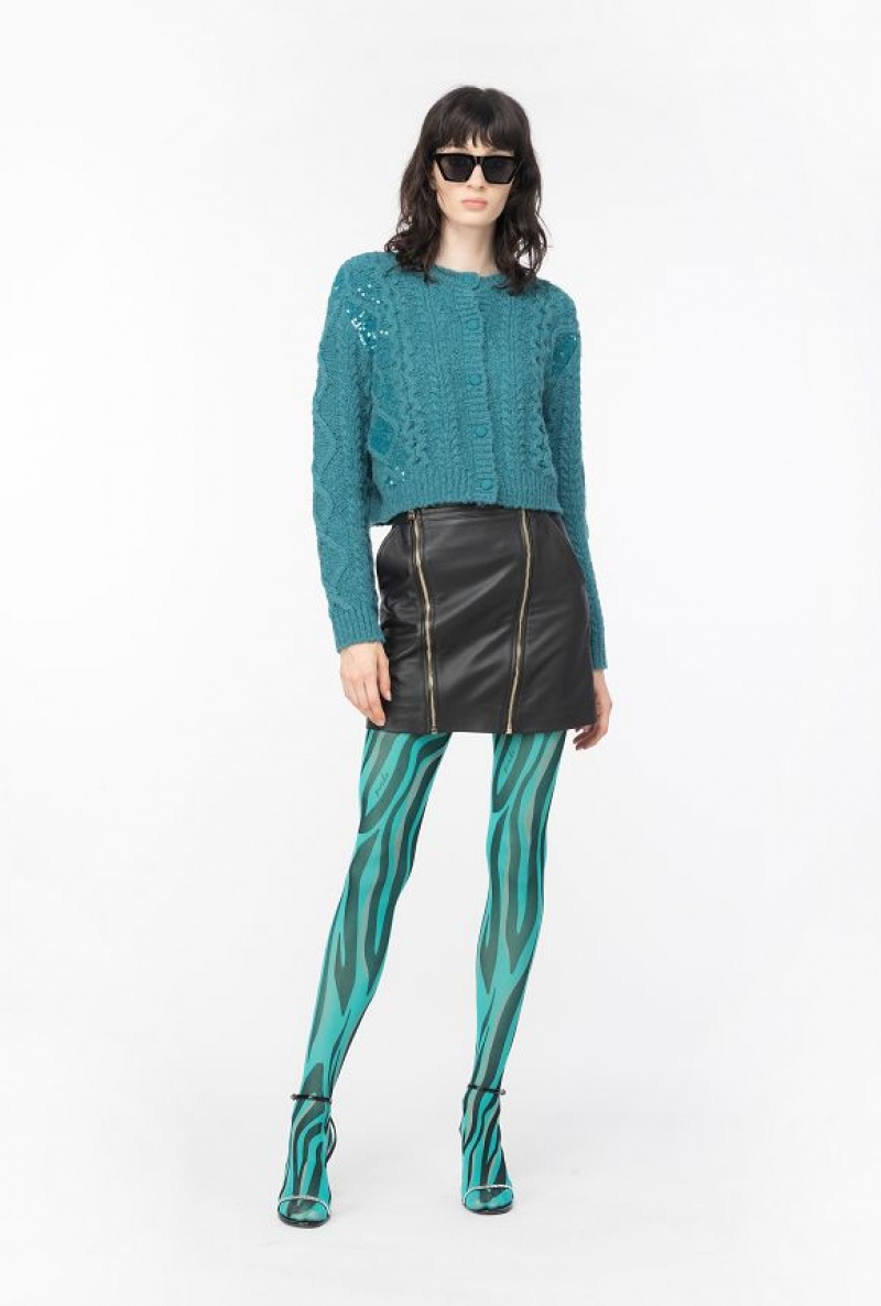 Pinko Multi Cable-stitched Cardigan DARK LAKE GREEN | SN-PKO33541