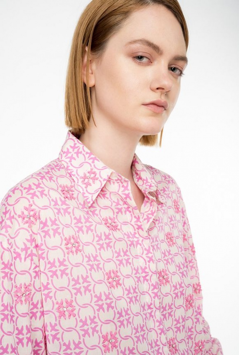 Pinko Muslin Shirt With Monogram And Embroidery DN3 | SN-PKO33133