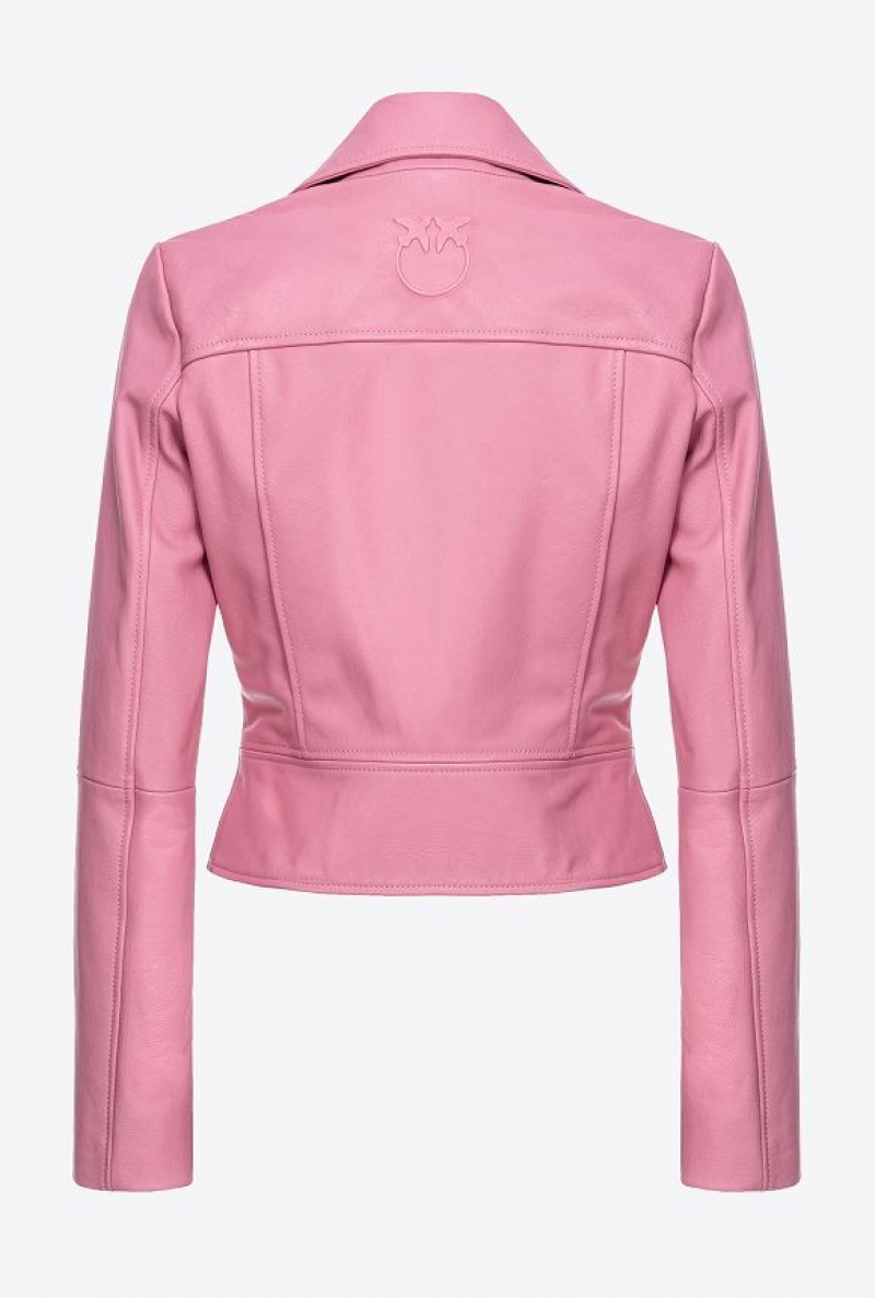 Pinko Nappa Leather Biker Jacket PINK - POLIGNAC | SN-PKO33590