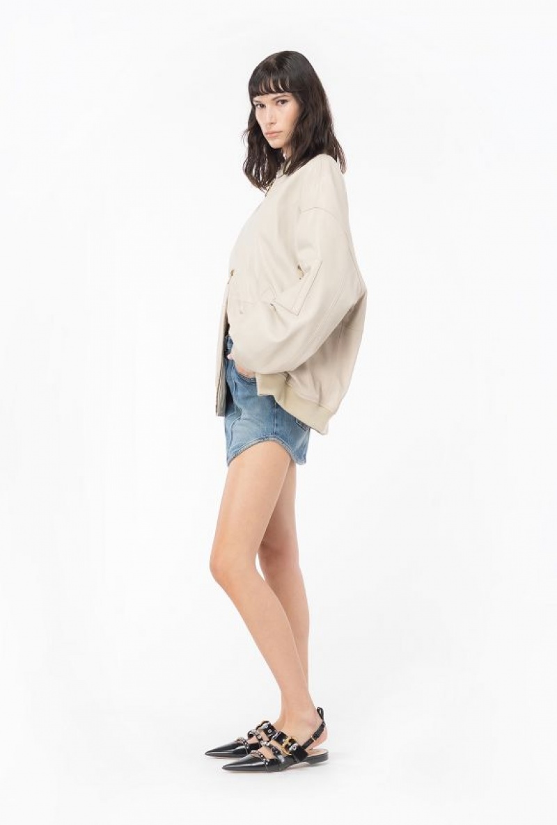 Pinko Nappa Leather Bomber Jacket BEIGE-OATMEAL | SN-PKO33573