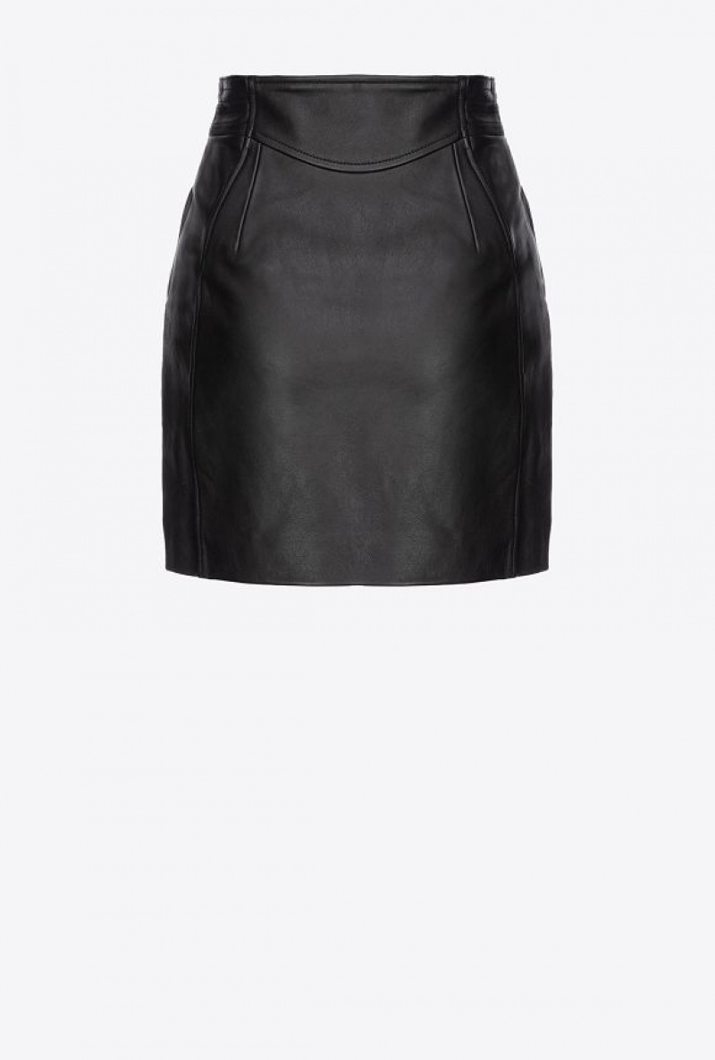 Pinko Nappa Leather Mini Skirt With Zip LIMO BLACK | SN-PKO34079