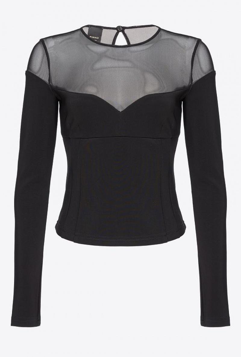 Pinko Neoprene And Tulle Top LIMO BLACK | SN-PKO33251