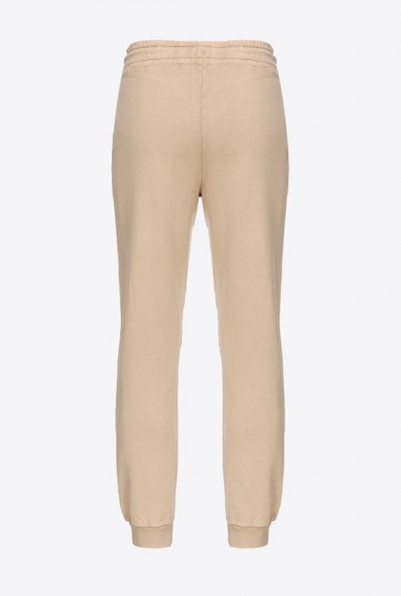 Pinko Old-wash Joggers With Embroidery RAINY-DAY BEIGE | SN-PKO33691