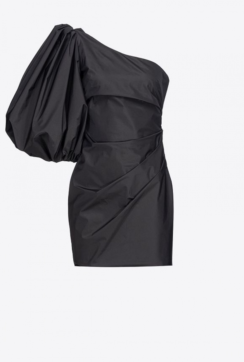 Pinko One-shoulder Taffeta Mini Dress LIMO BLACK | SN-PKO32999