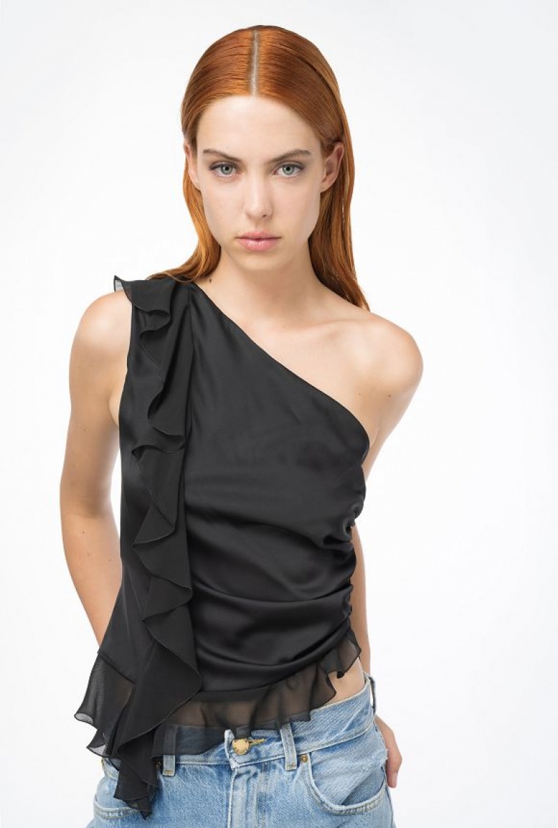 Pinko One-shoulder Top With Ruffle LIMO BLACK | SN-PKO33319