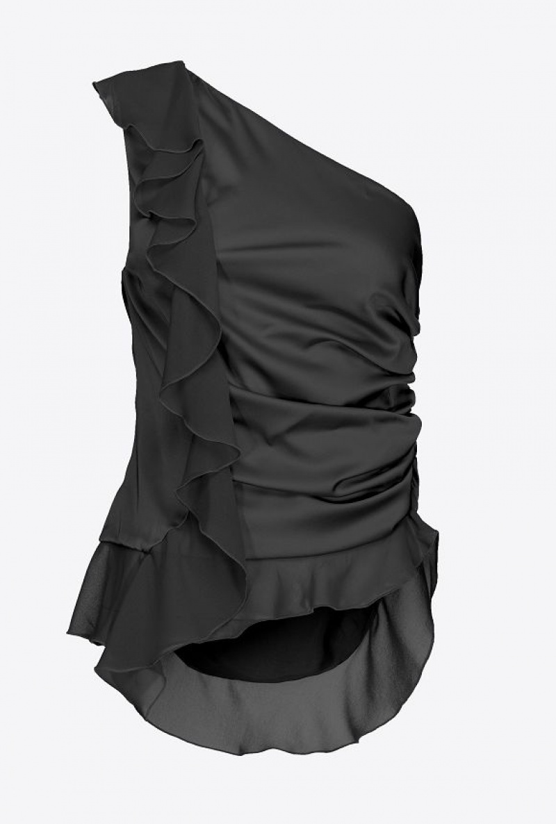 Pinko One-shoulder Top With Ruffle LIMO BLACK | SN-PKO33319