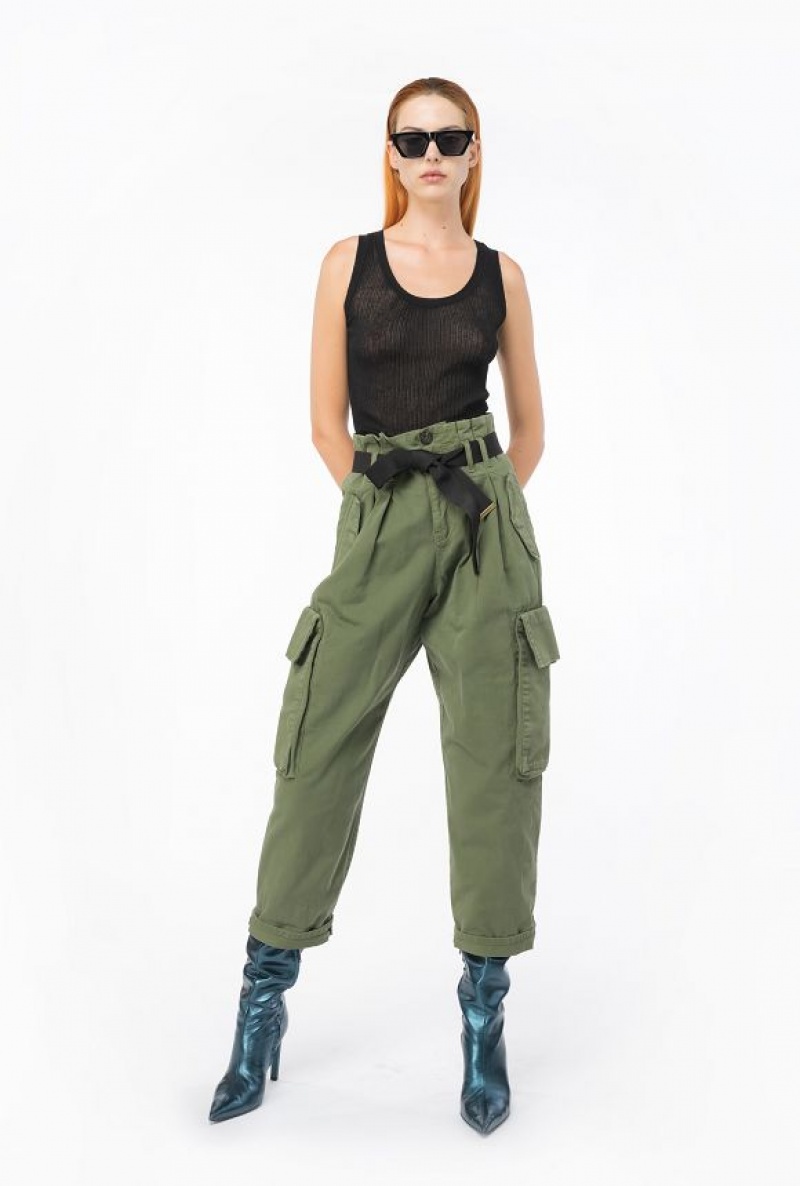 Pinko Oversized Cargo Trousers CYPRESS GREEN | SN-PKO33803