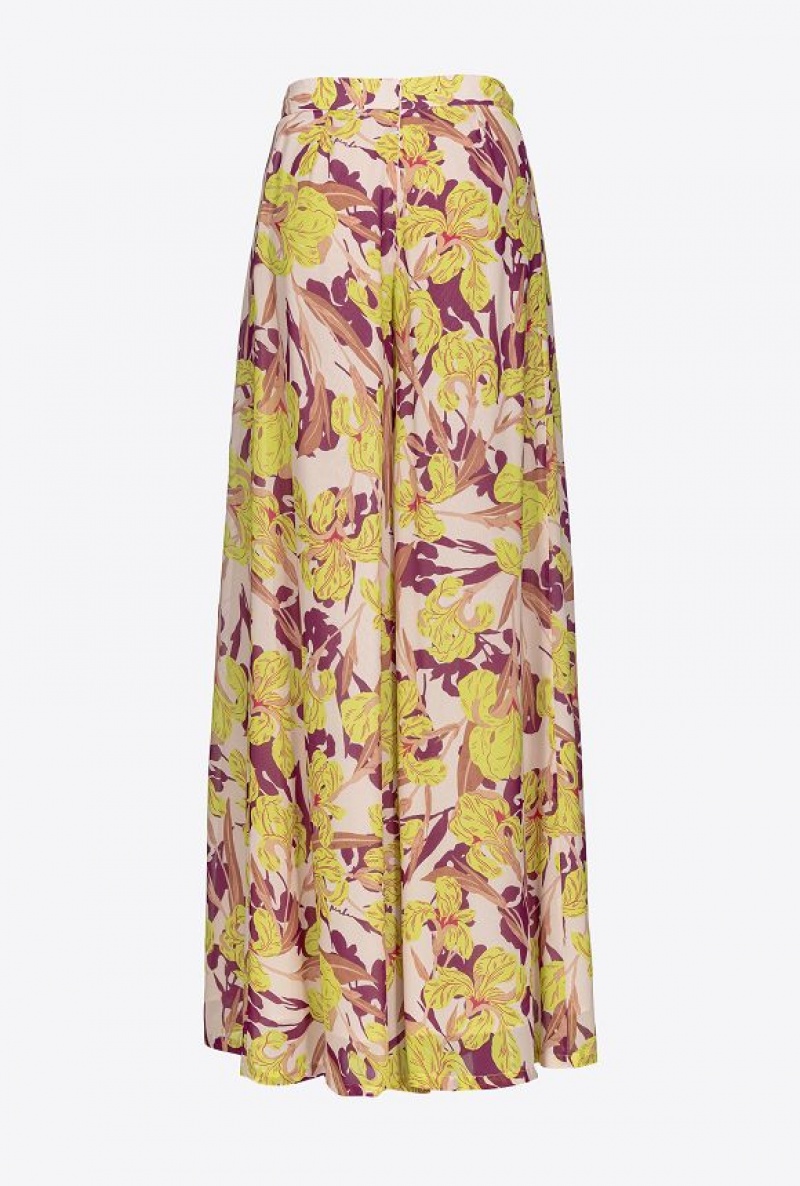 Pinko Palazzo Trousers With Iris Print MULTICOLOUR - BEIGE/GREEN | SN-PKO33699