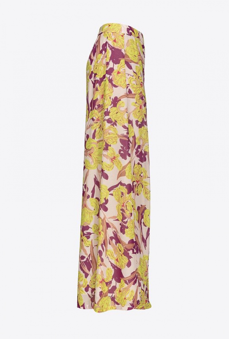 Pinko Palazzo Trousers With Iris Print MULTICOLOUR - BEIGE/GREEN | SN-PKO33699