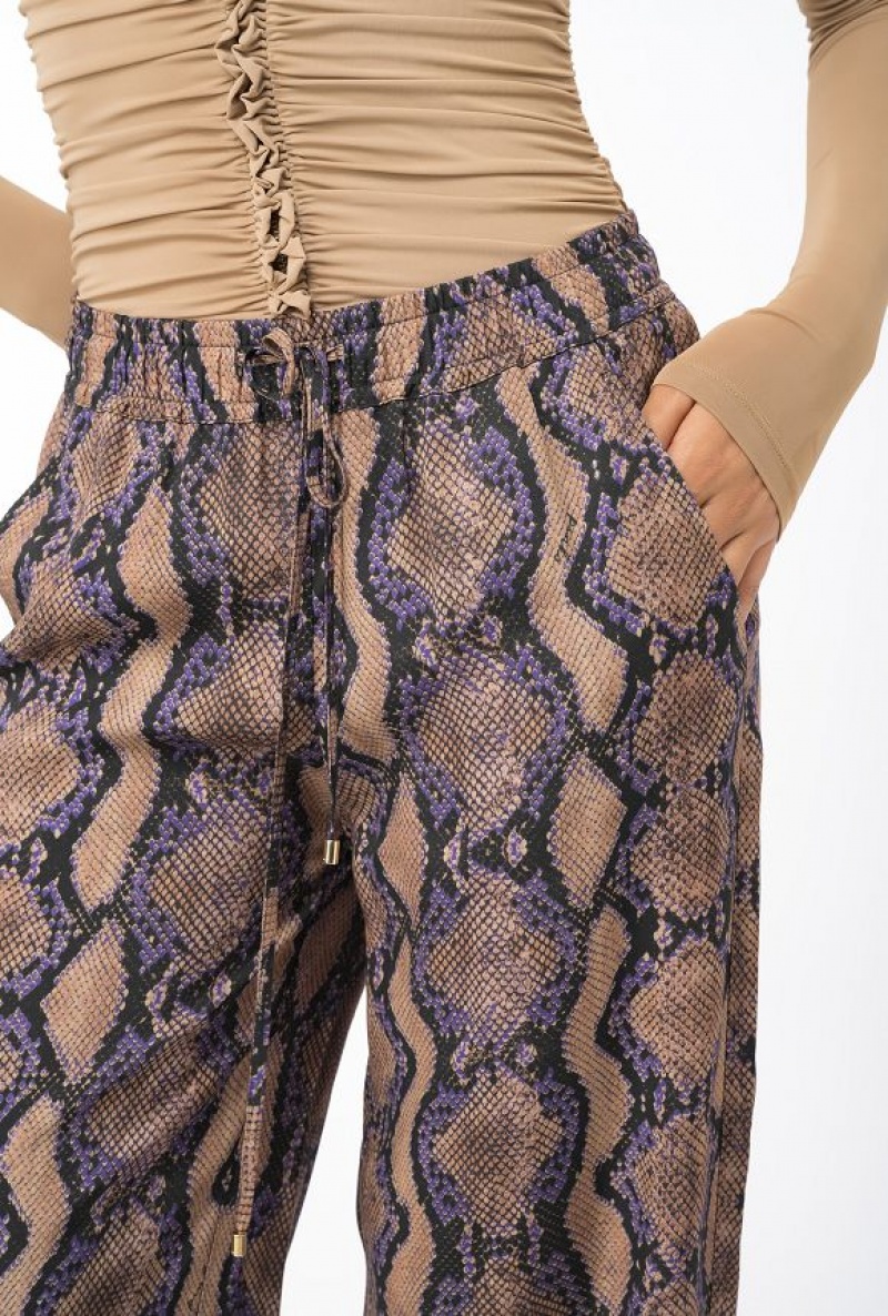 Pinko Palazzo Trousers With Snake Motif MULT. BROWN/LILAC | SN-PKO33756