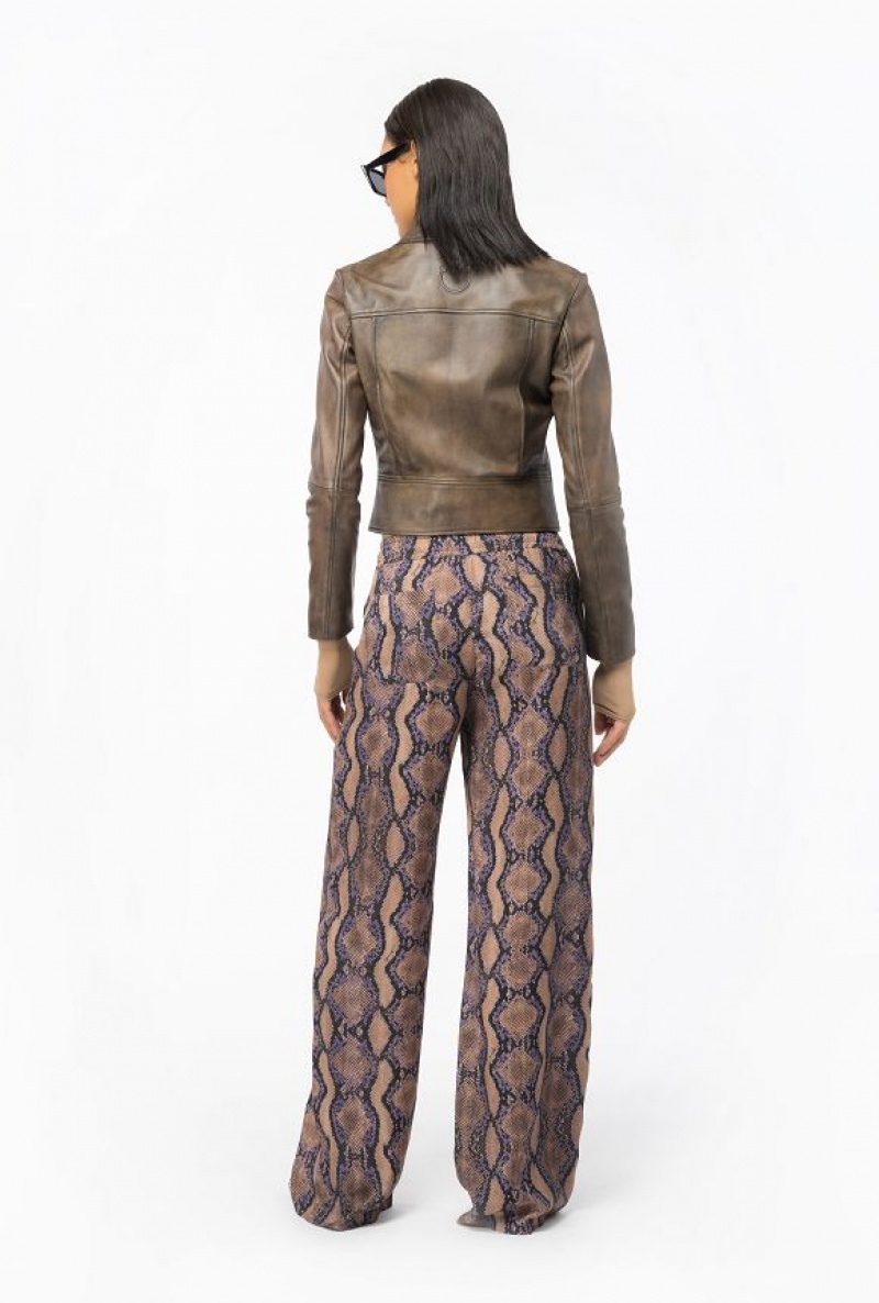 Pinko Palazzo Trousers With Snake Motif MULT. BROWN/LILAC | SN-PKO33756