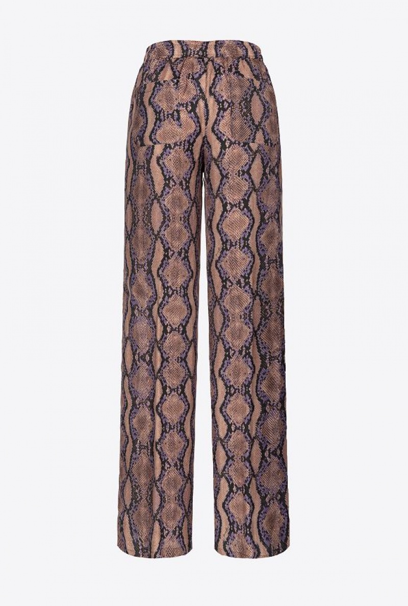 Pinko Palazzo Trousers With Snake Motif MULT. BROWN/LILAC | SN-PKO33756