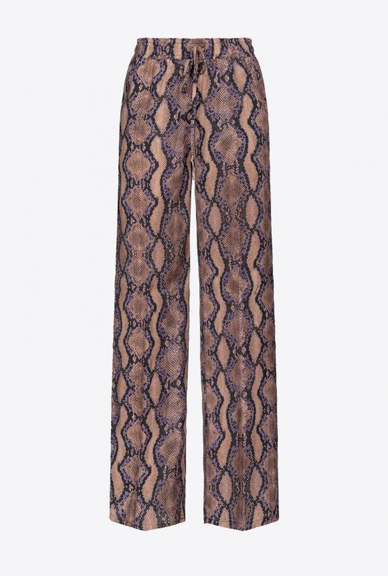 Pinko Palazzo Trousers With Snake Motif MULT. BROWN/LILAC | SN-PKO33894